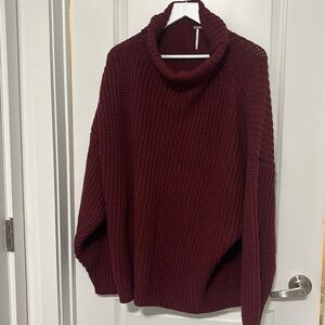 FREE PEOPLE Maroon Super oversized Turtleneck Sweater